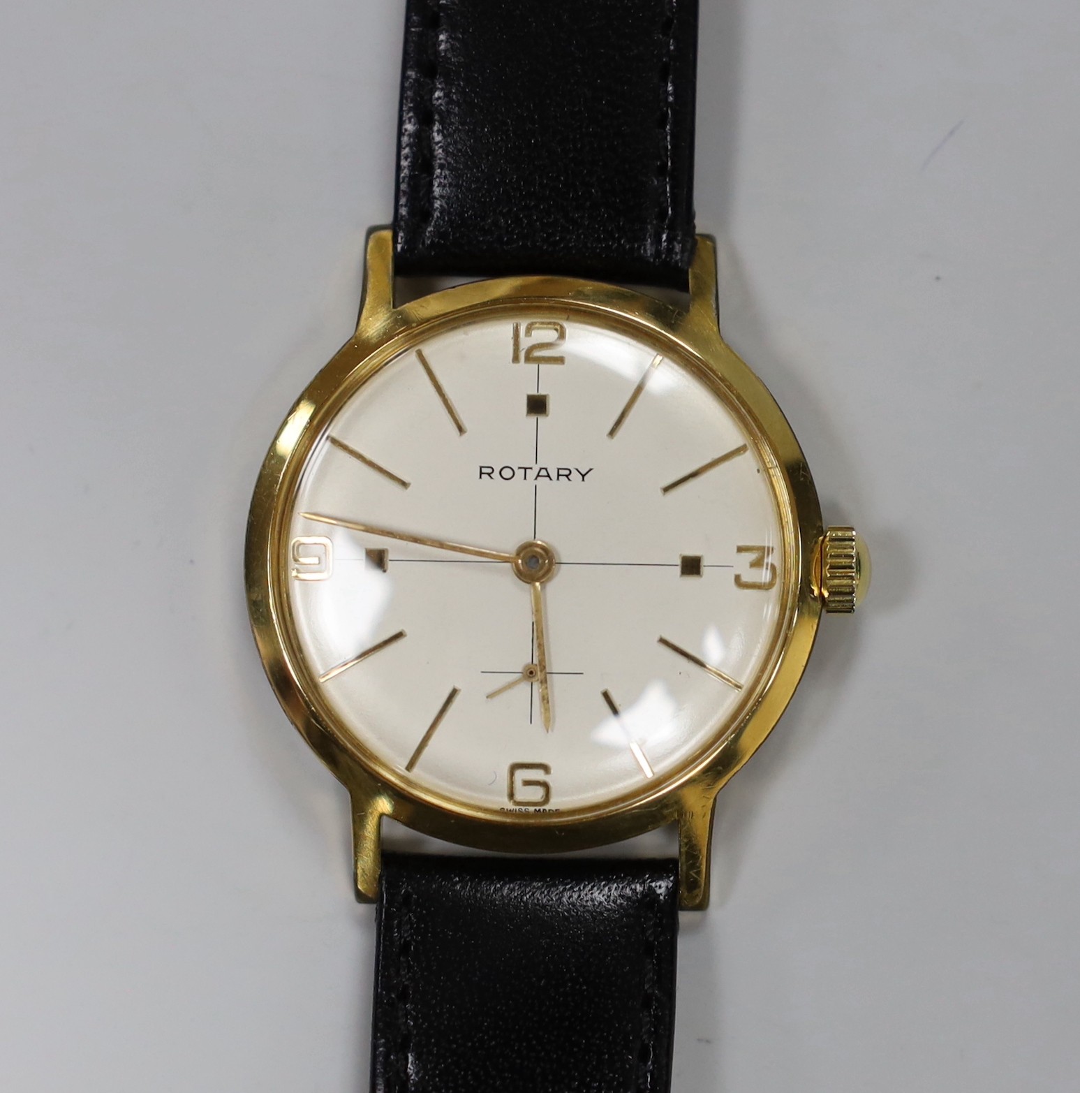 Two gentleman's wrist watches including steel and gold plated Rotary and a Rolex watch box.